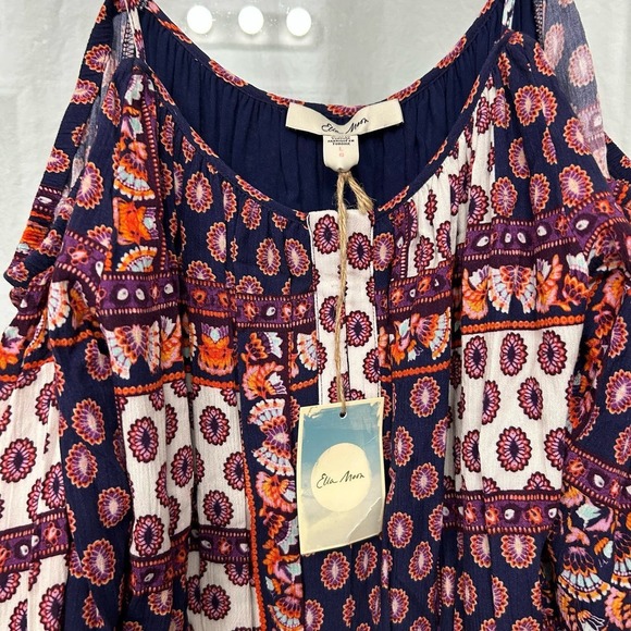 Womens Off Shoulder Dress Large Boho Smocking Flowy Floral Bloomcore Lightweight - Picture 7 of 13